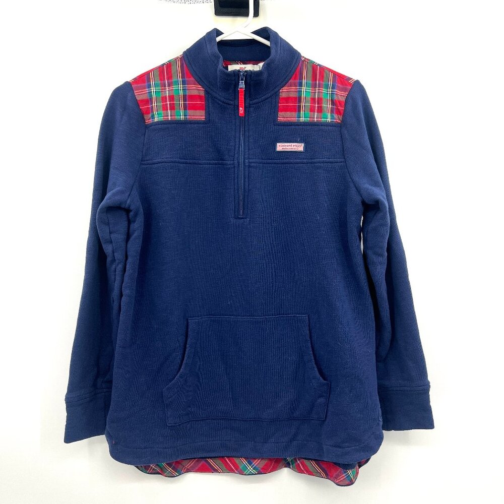 Vineyard Vines Shep Tartan Half Zip Navy Pullover Sweater Women's Small